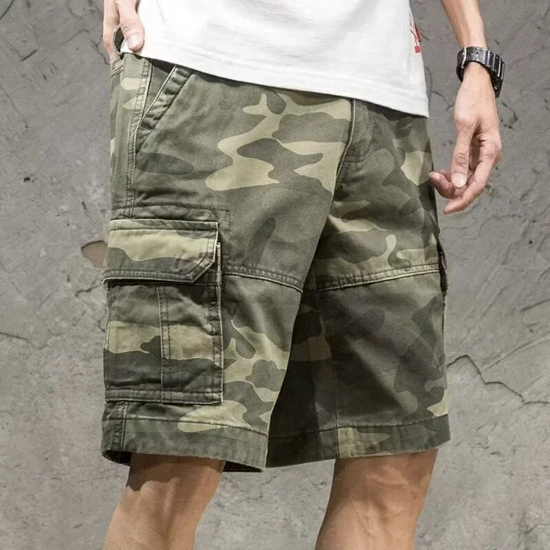 Men\'s Cargo Shorts Half Camouflage Male Bermuda Short Pants Y2k Front Pocket Elastic Waist Wide 2025 New In Comfortable Baggy