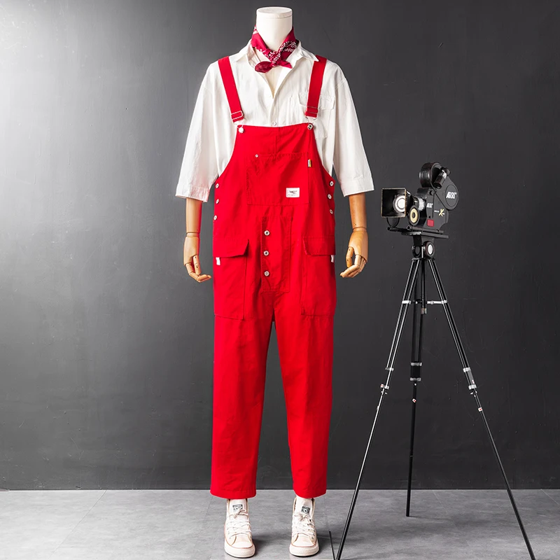 

Retro Nostaic Men's Overall Pants Casual Loose Workwear with Multiple kets Trendy Brand Straight Leg Couple's Breeches