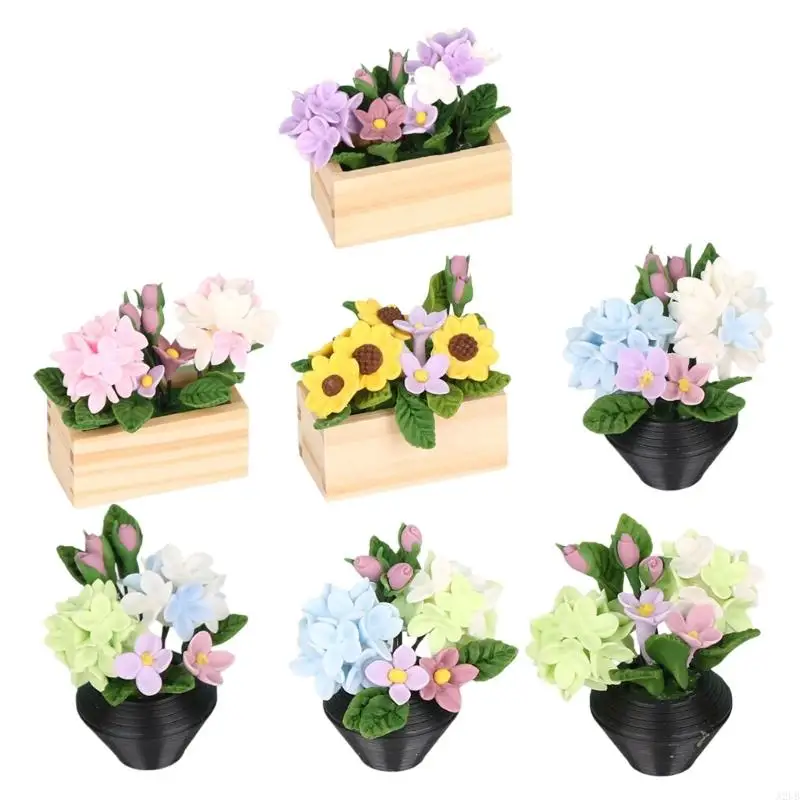 1/12 estatueta modelo flor vaso miniatura para casa boneca, acessórios exibição cena, adereços