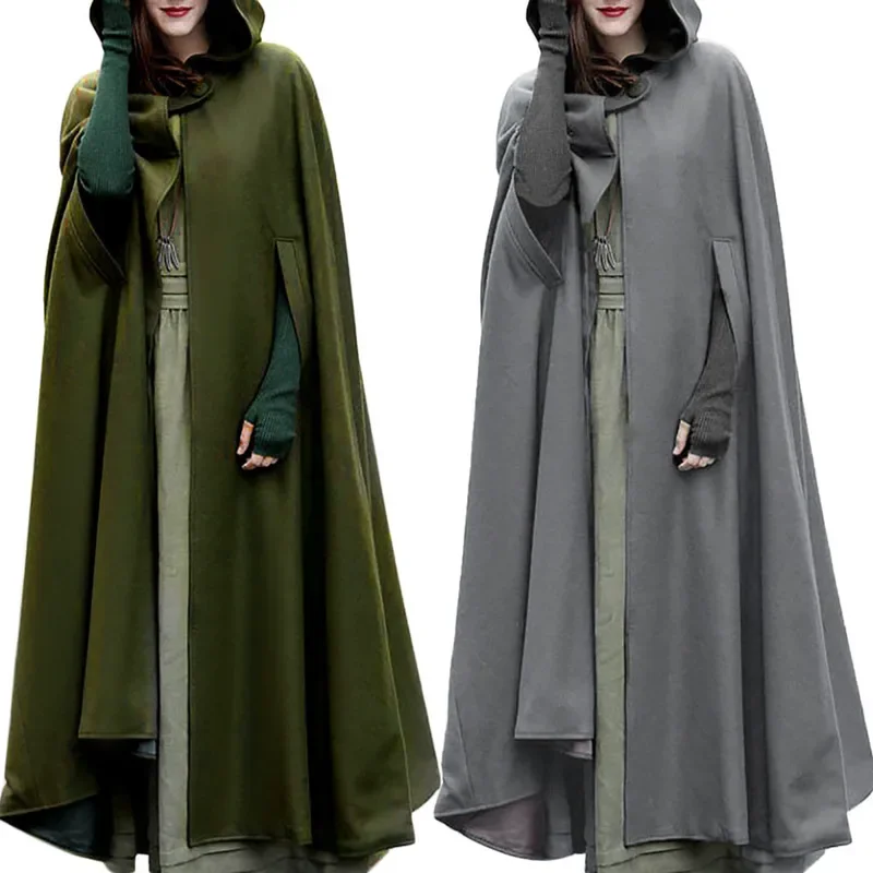 ZANZEA donna Poncho inverno con cappuccio aperto mantello anteriore sciolto solido cappotto lungo con cappuccio Cosplay Outwear natale Casual Cape