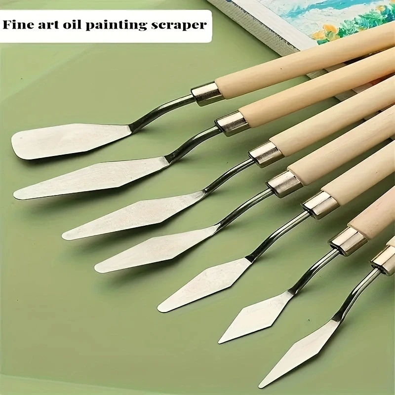 7pcs/set Student Art Oil Painting Scraper Stainless Steel Color Mixing Scraper Art Scraper Supplies Tools