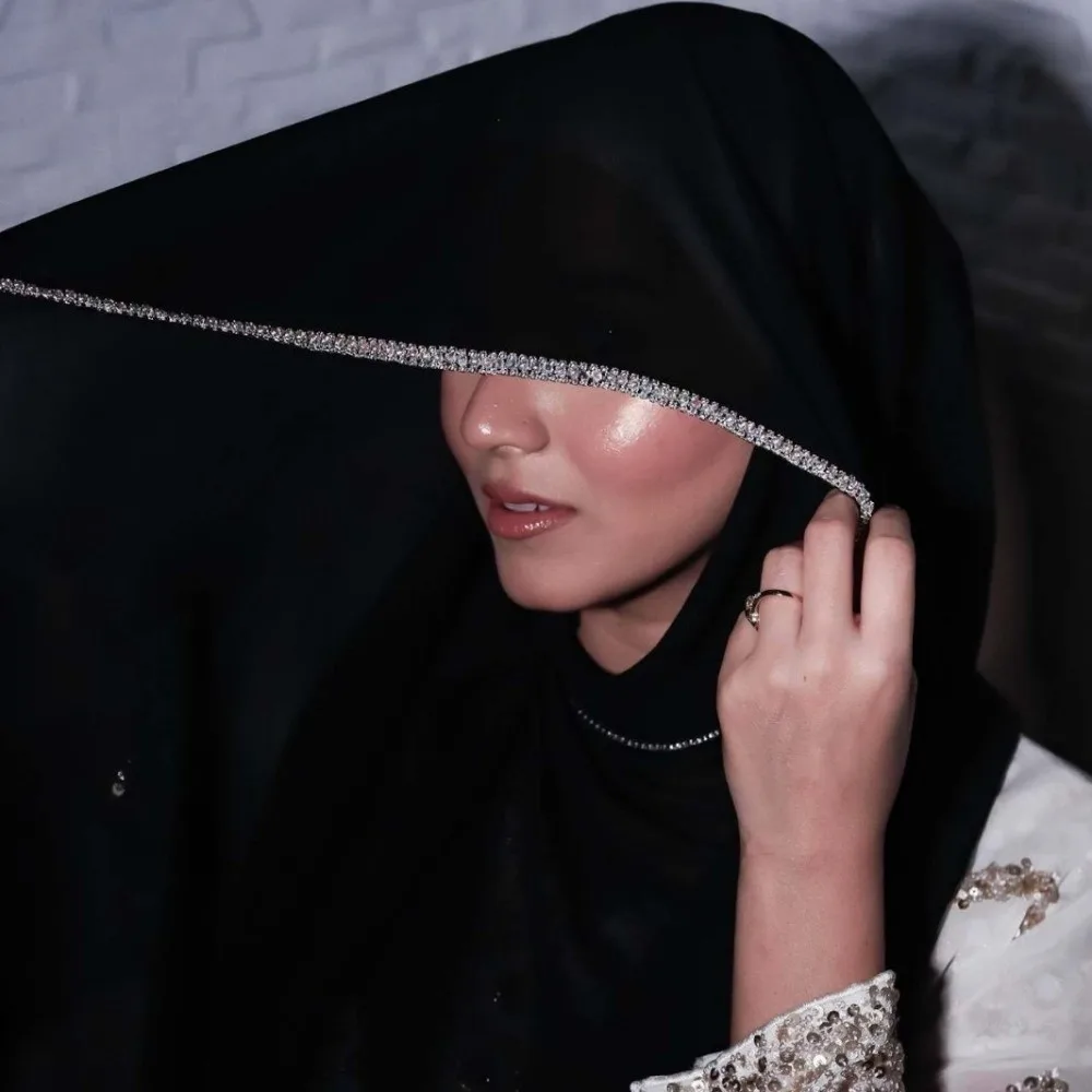 

Модный однотонный этнический шарф с стразами, длинный платок-бандана, блестящий исламский тюрбан для женщин