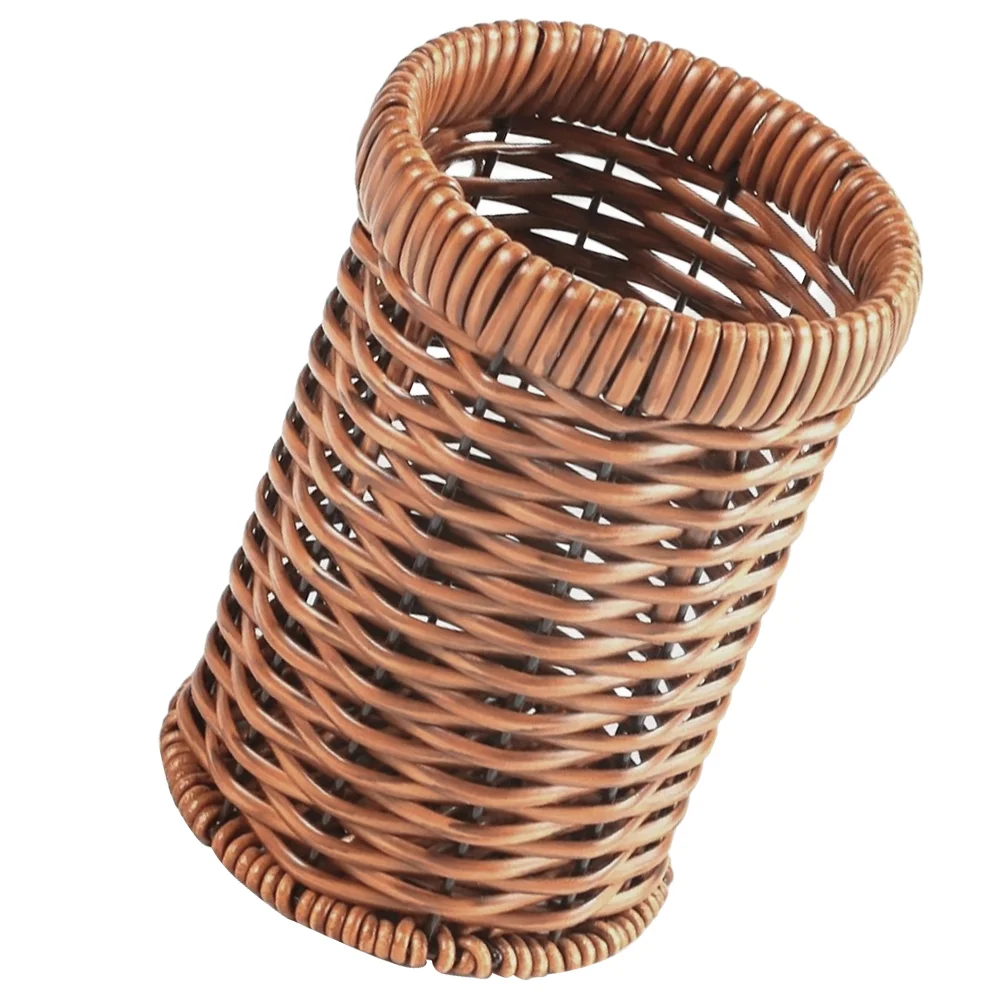 Rattan Pencil Holder Wicker Flatware Organizer Hand Woven Seagrass Cutlery Holder Kitchen Utensil Container Small Trash Can