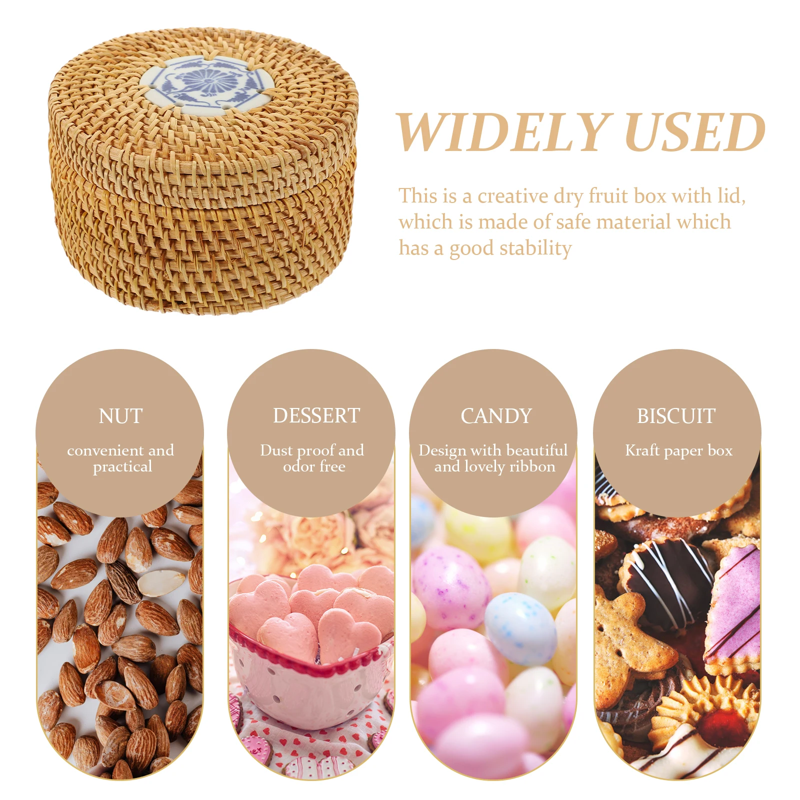 

Rattan Nut Box Snack Holder Round Serving Tray Storage Container Food Lidded Tea Leaf Case Dry Fruit C Rustic Style Home