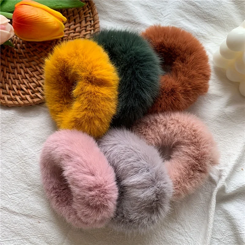 10-Piece Set of Random Colors, Simple Autumn and Winter Plush Hair Ties, Faux Mink Fur Hair Bands, Korean Style, Trendy, Non-Damaging to Hair, Candy-Colored Hair Ropes