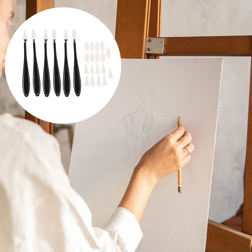 6Pcs Sketch Sponge Wiper Plastic Blenders Set Flexible Soft Pads Sketch Drawing Tools Artist Eraser for Charcoal and Pencil
