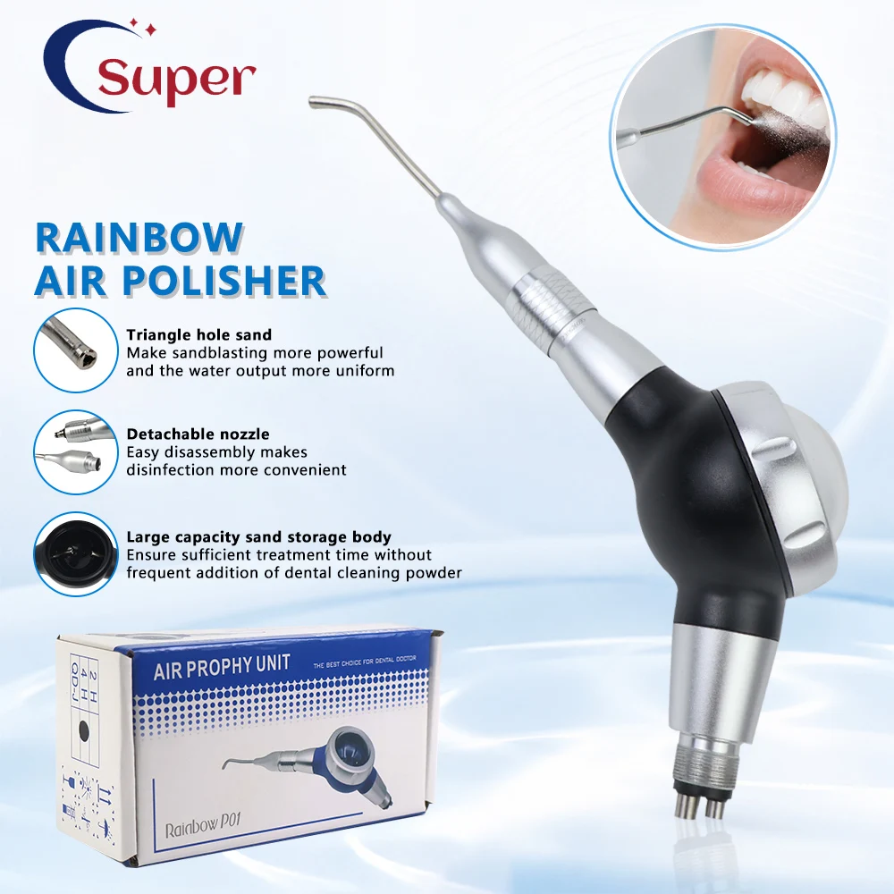 Black Rainbow Dental Air Polisher Handpiece  2/4 Holes Detachable Nozzle Teeth Sandblaster Dental Polishing Instrument