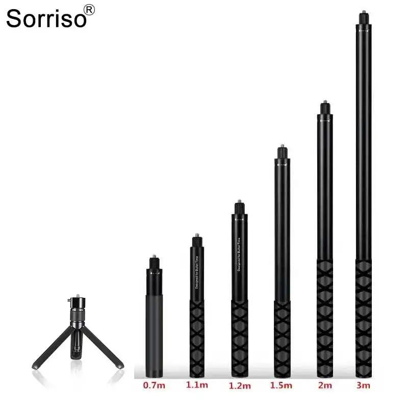 Sorriso Aluminium Extended Pole Selfie Stick Handle Desktop Tripod Stand Monopod Different Height For Insta360 One RS / X2 / X3