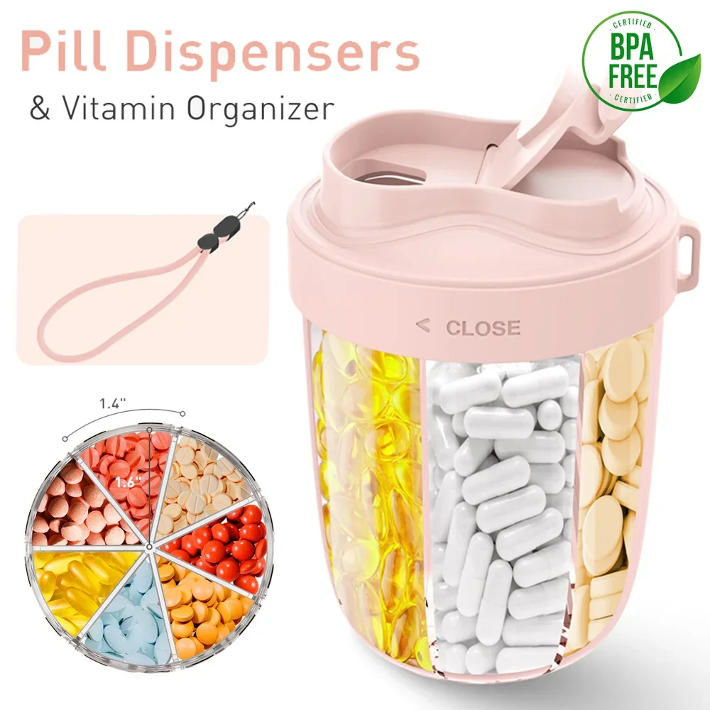 

7 Grids Large Capacity Storage Cup Pill Bottle Organizer Supplement Holding 7 Various Vitamins Travel Portable Jewelry Storage
