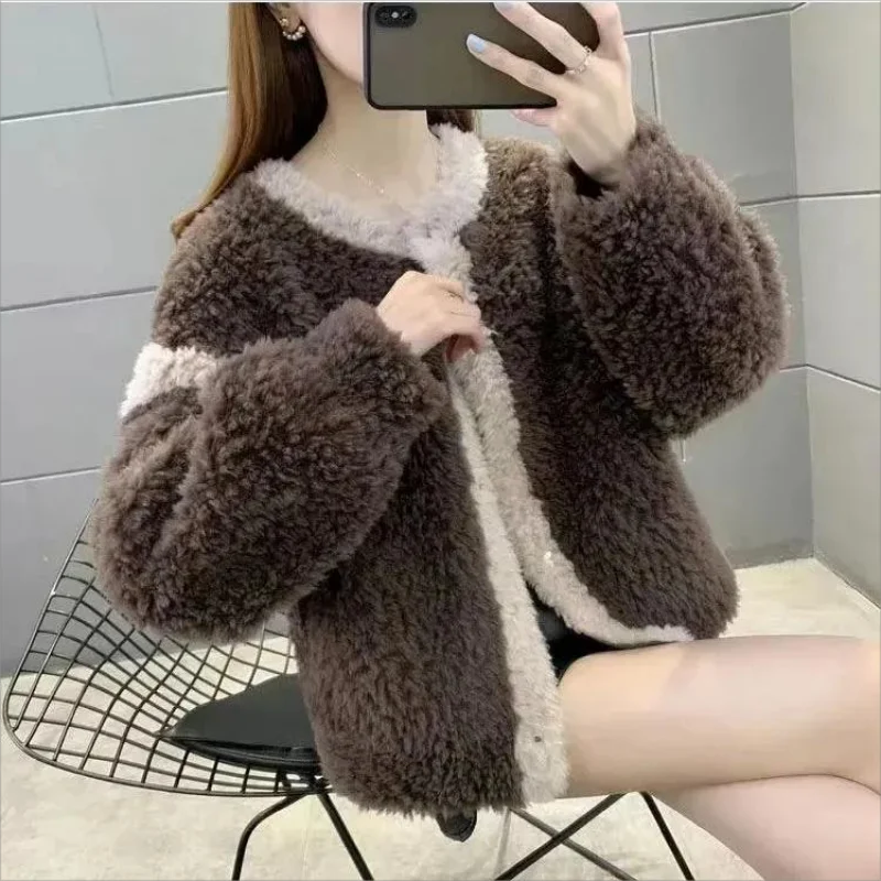 Schapen-Achtige Shearling Coat Vrouwen 2024 Winter Wew Korte Kleine Top Coat Imitatie Lamswol Korrelige Fleece Korte Jas