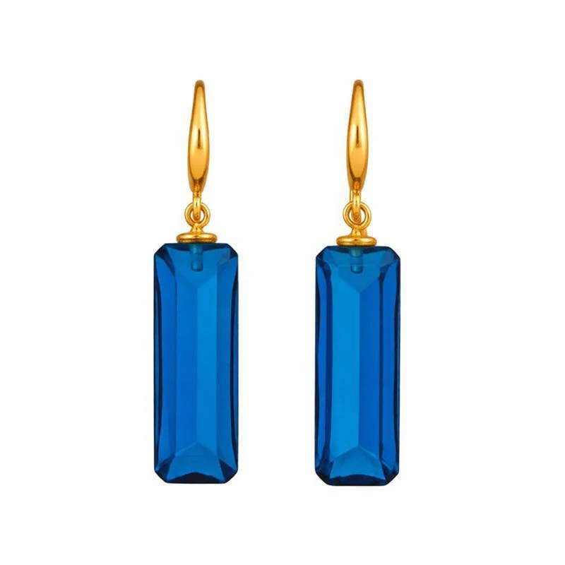 

Elegant Geometric Rectangular Drop Earrings Stylish Prism Cutting Cuboid Mystic Blue Crystal Glass Dangle Hook Earrings for Lady