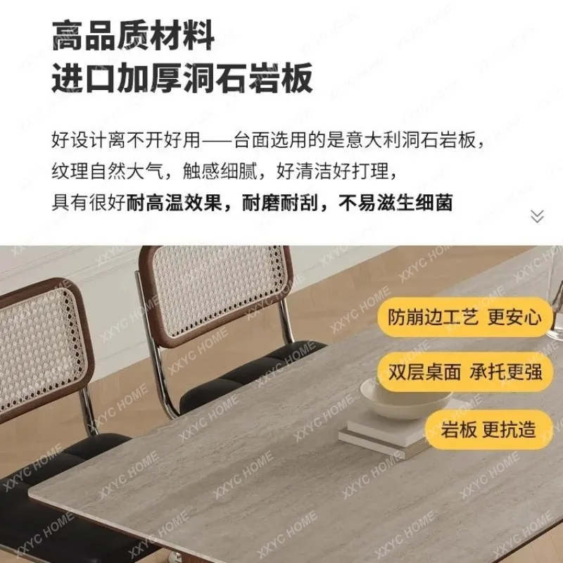 ML  retro walnut wind tunnel stone slate dining table, household small apartment solid wood dining table