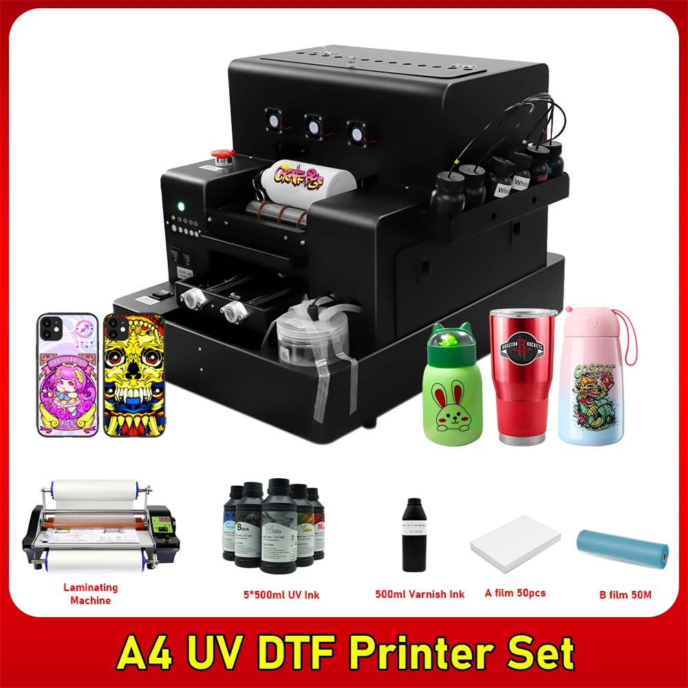 Automatic UV Printer A4 Size Phone Case Flatbed UV Printer with Varnish UV DTF Printer Sticker For Bottle Golf Acrylic PVC Pens