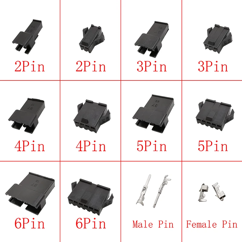 10Sets JST SM 2.54mm Pitch 2P/3/4/5/6 Pin Plastic Shell Male Plug Female Socket Black Housing Crimping Pin Terminal Connector