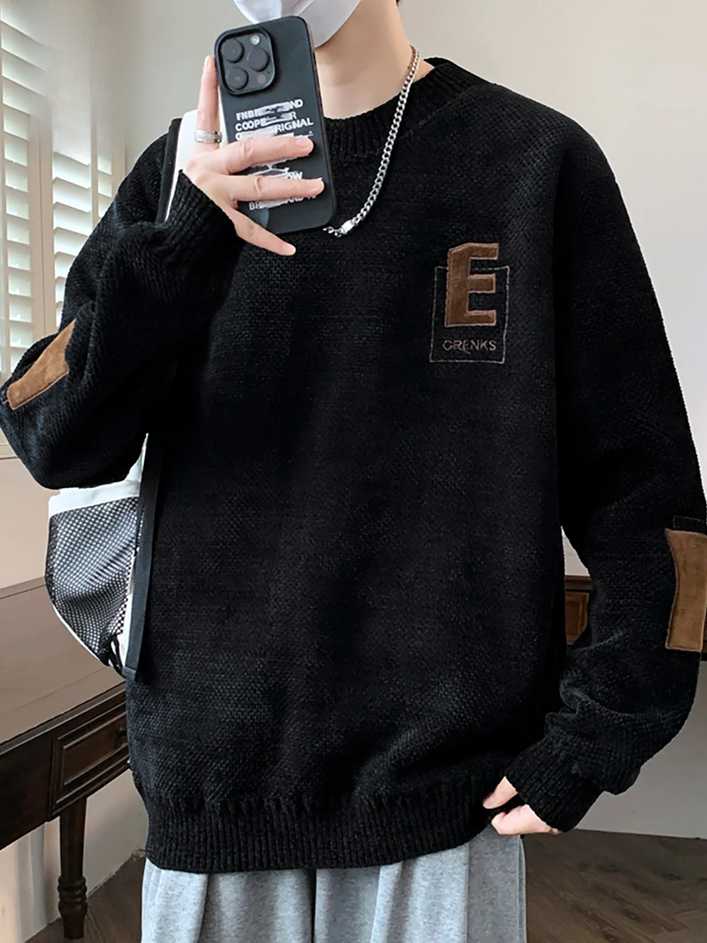 

Мужской вязаный свитер в стиле ретро с вышивкой, на флисовой подкладке, утепленный, осенне-зимний, теплый базовый слой, свободный крой, дышащий полиэстер