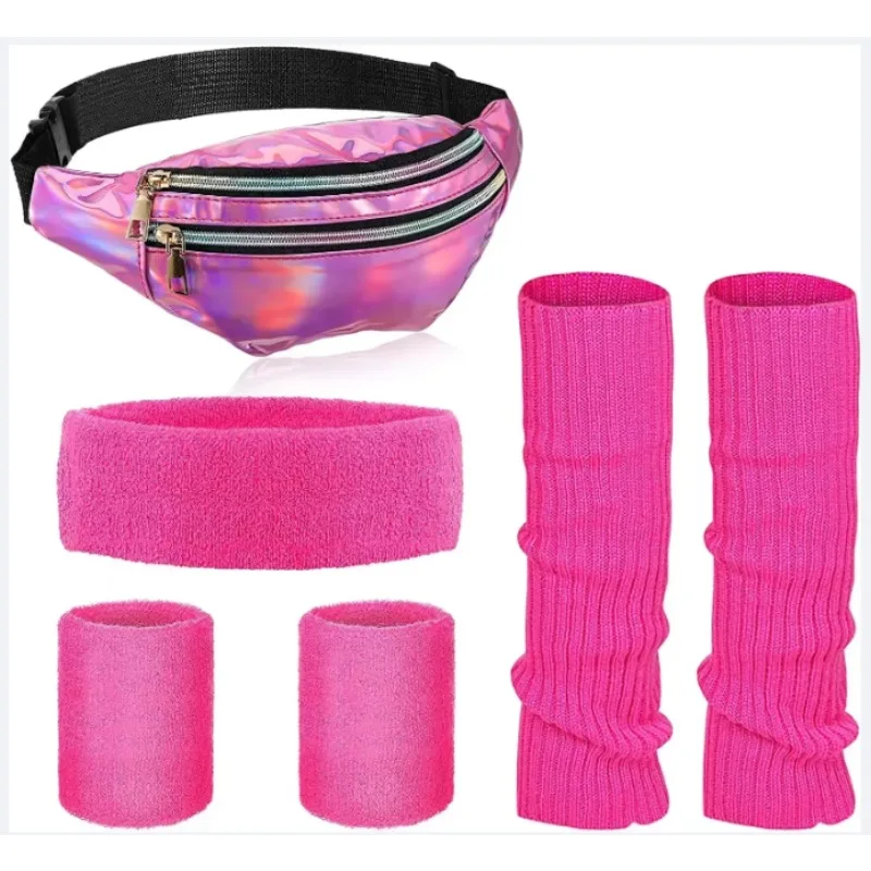 yoga Running Hiking Traveling sport 80s Women Neon Leg Warmers Set Holographic Fanny Pack Knit Leg Warmers Headband Wristbands