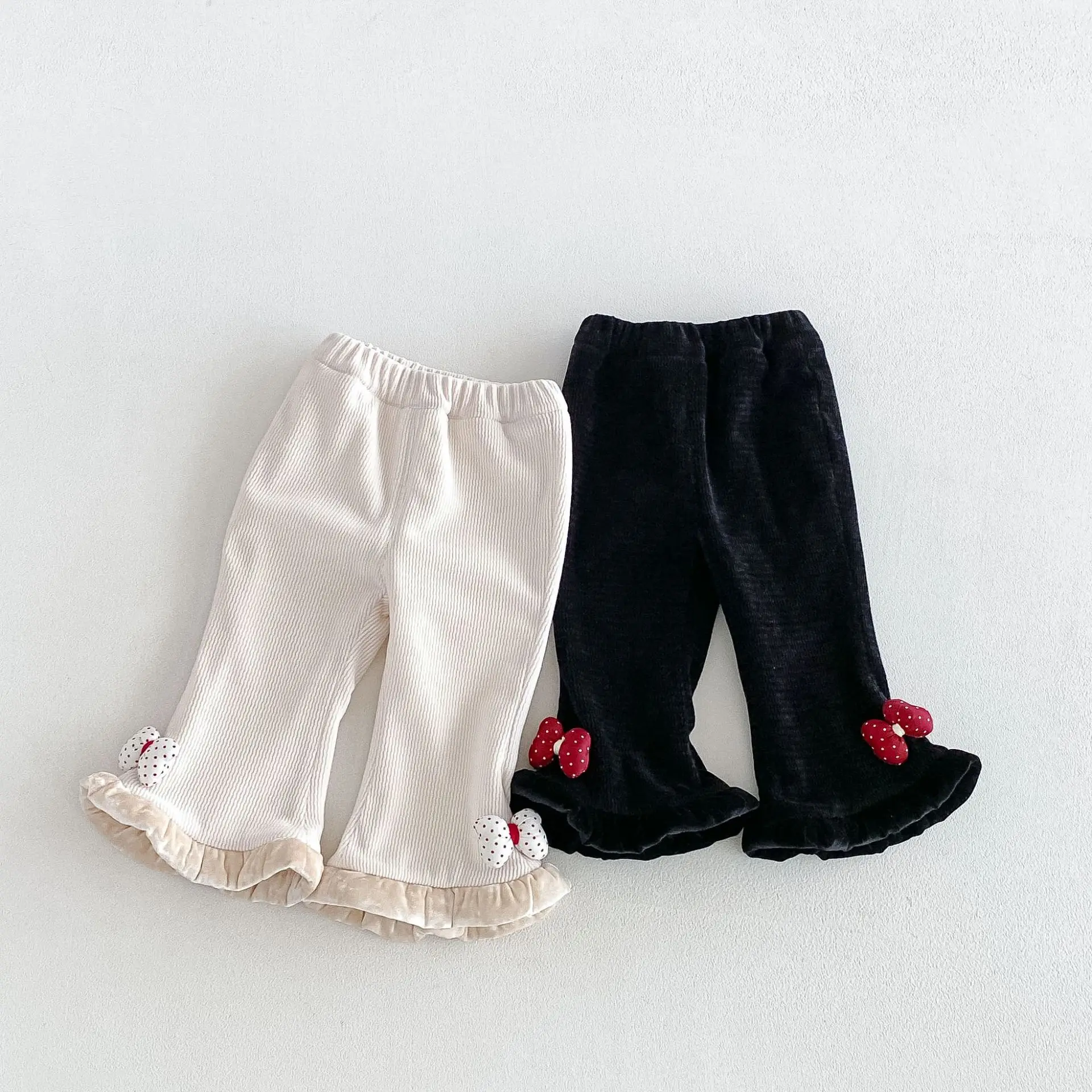 2026 New Winter Girls Euro Cotton Fleece-Lined Flared Pants | Thick Knit Trousers | Warm Bottoms