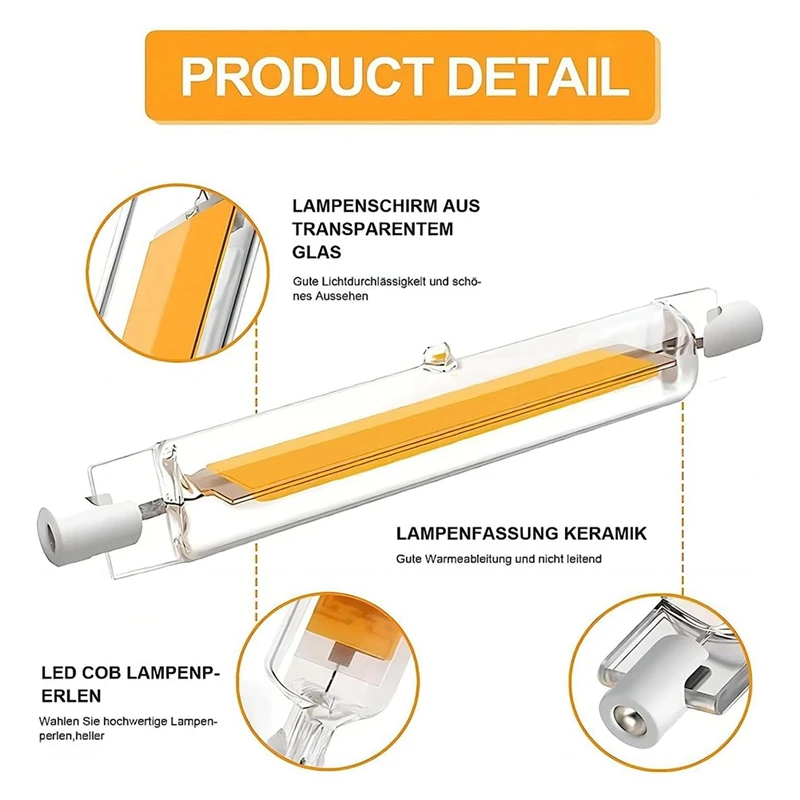 R7S LED 118Mm Dimmable Lamps Set 20 W R7S LED Bulbs Replacement Set Kit For 200 W Halogen Bulbs, Warm White Pack Of 2