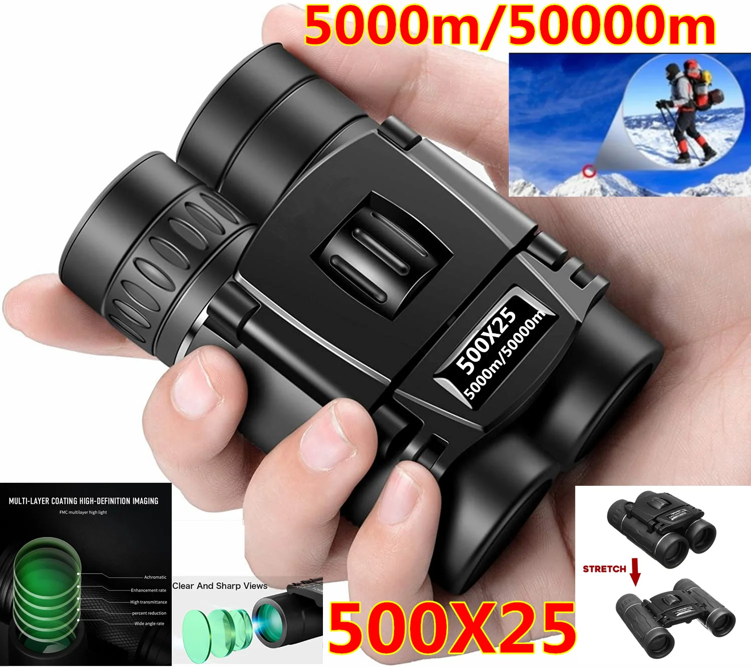 500x25 5000m/50000m Binoculars Powerful HD Telescope Portable Bak4 FMC Optics Long Range Outdoor Hunting HIking Camping Tools