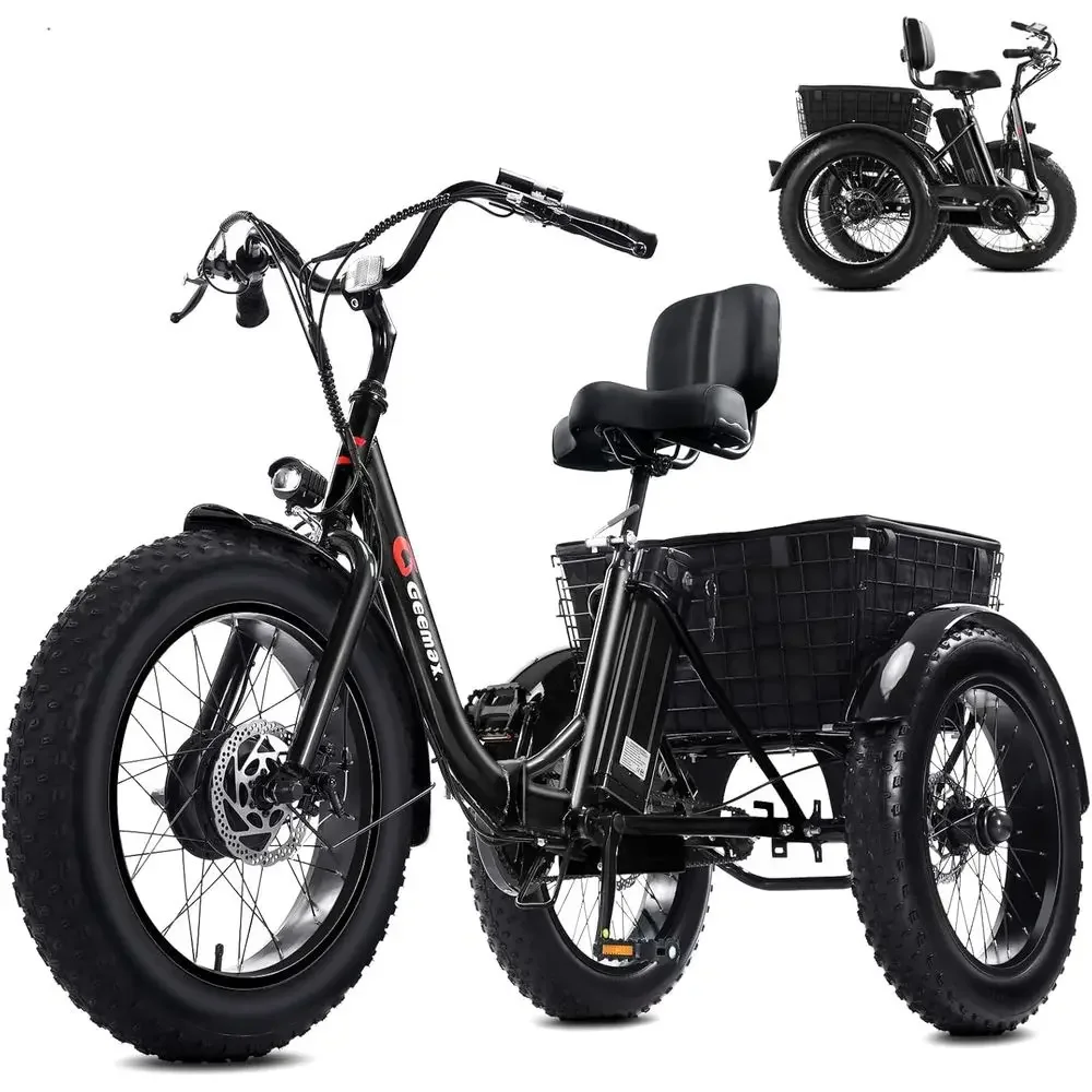 

20 Adult Electric Tricycle, 750W Peak, 25MPH, 36V 13Ah Li-ion Battery, 80% Assembled