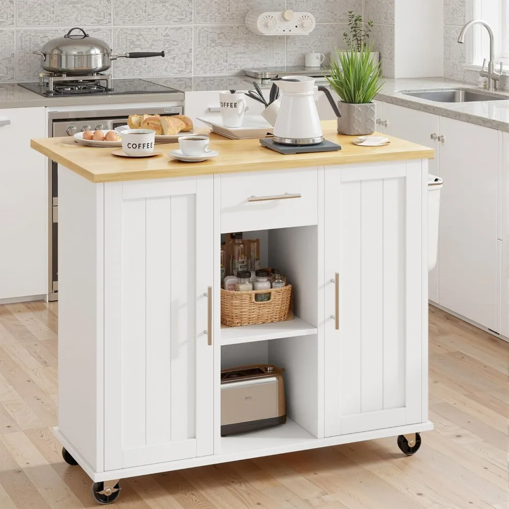

Kitchen Island with Storage, Island Table for Kitchen, Farmhouse Kitchen Cart with Drop Leaf & Towel Rack & Drawer