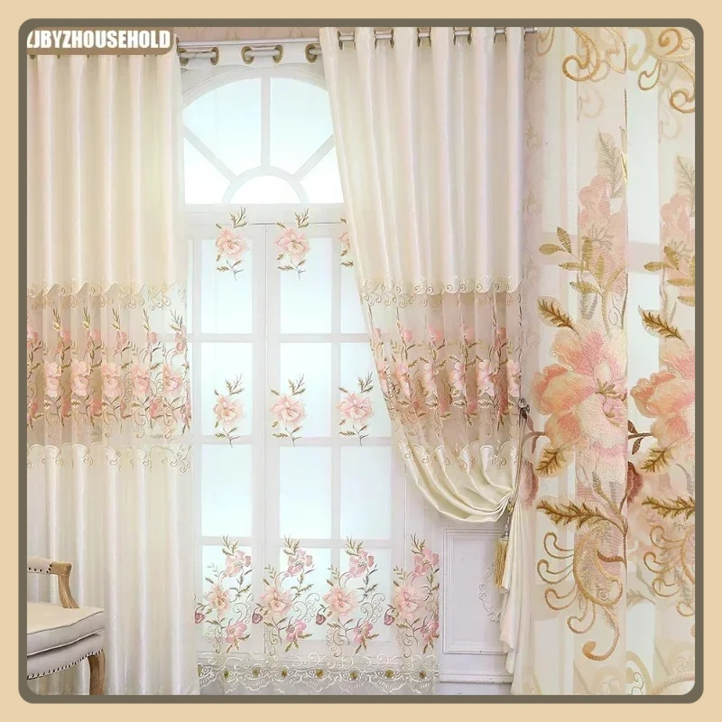 

Curtains for Living Dining Room Bedroom New Style European Curtain Flower Yarn Jacquard Fabric Product Customization Window