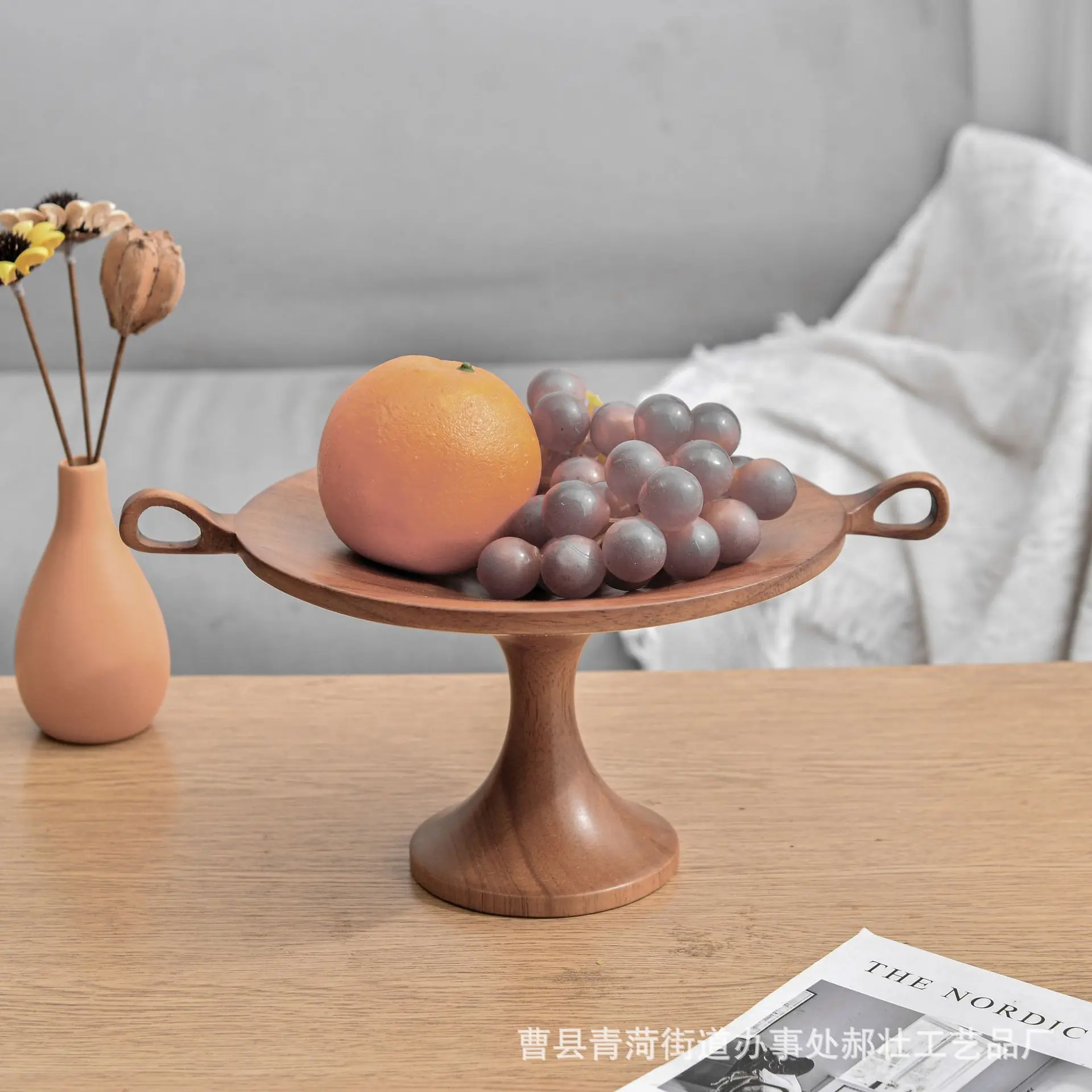 Medieval ear tray Wooden desktop storage furnishing household Dim sum tray Solid wood antique double ear tray