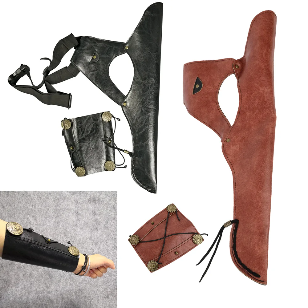 

1Set Archery PU Quiver Arm Guard Adjustable Waist Belt LH/RH Longbow Recurve Traditional Bow Shooting Hunting Arrow Bag Armguard