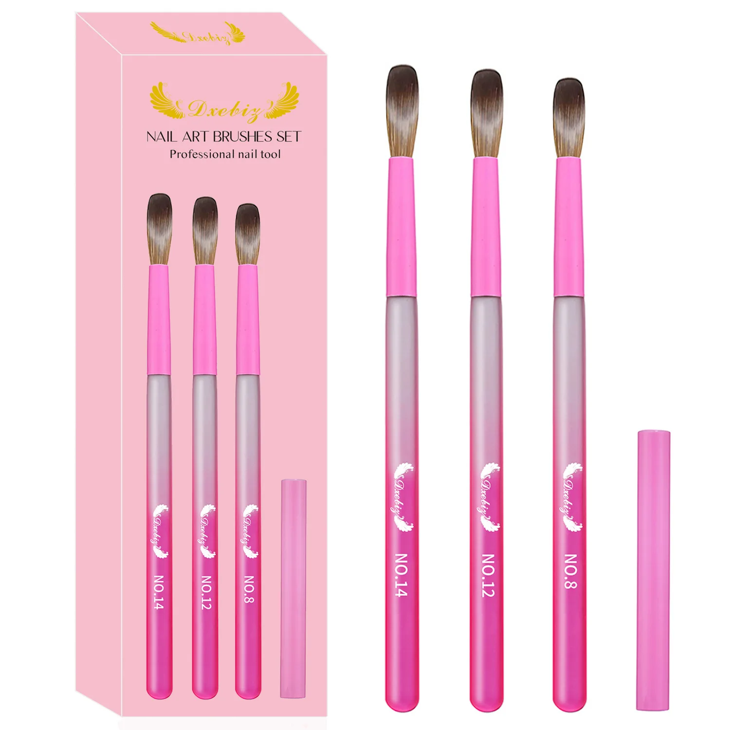 3pcs/set Fairy Pink Acrylic Nail Carving Pen Brush Set with Acrylic Handle, Acrylic Nail Tools for Beginner