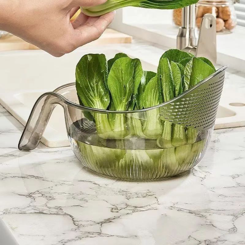 1PC Rice Washing Bowl Plastic Colander Sieve Vegetable Drainer Basket Kitchen Tools Food Beans Sieve Fruit Drainer Convenient