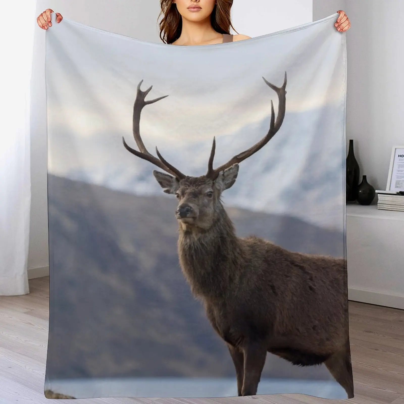 Red Deer Stag in Highland Scotland Throw Blanket blankets and throws Tourist Comforter Blankets