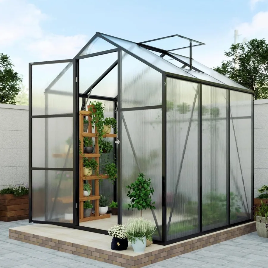 

Greenhouse for Outdoors Polycarbonate Greenhouse with Stronger Wind Protection and Roof Vent Quick Setup Structure Walkin Large