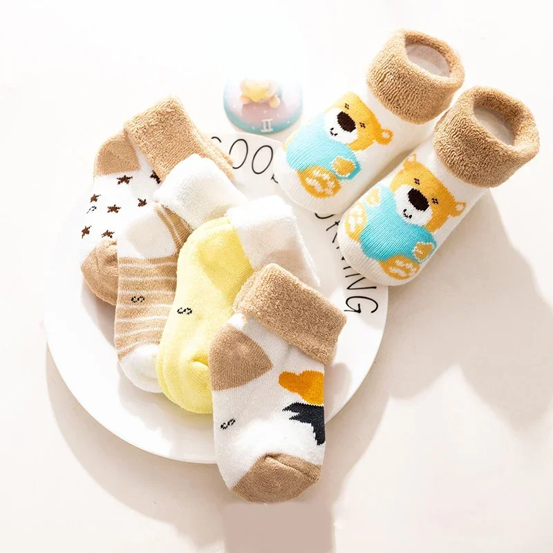 1 Pairs Autumn Winter Warm Strip Baby Sock Cute Cartoon Dot Thick Infant Floor Sock Soft Star Pattern Newborn Toddler Sock