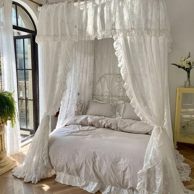 Princess wind u-rail mosquito net 1.8m bed household three-door fairy light luxury lace bed mantle encryption 1.5