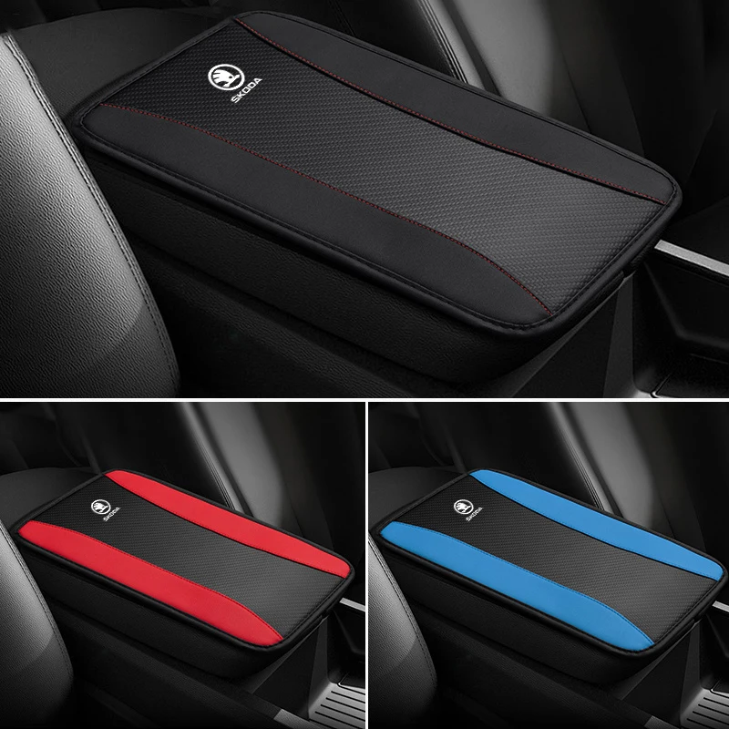 High-end Leather Car Armrest Pad Covers Auto Seat Armrests Storage Protection Cushion for Skoda Octavia A5 A7 RS Fabia Superb