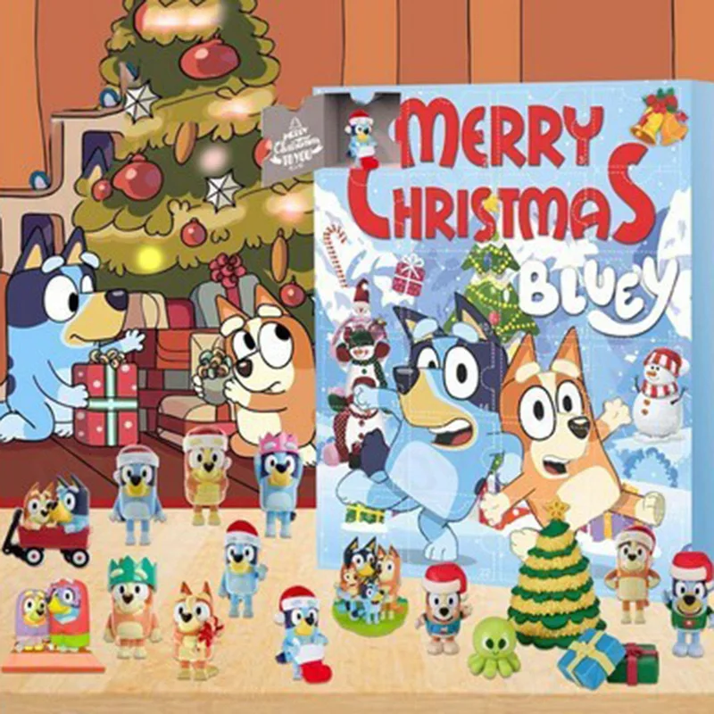 Bluey Figure Christmas Advent Calendar 24pcs Set Blind Box Birthday Gift Kawaii Blue Dog Anime Figural Action Pvc Model Kid Toy