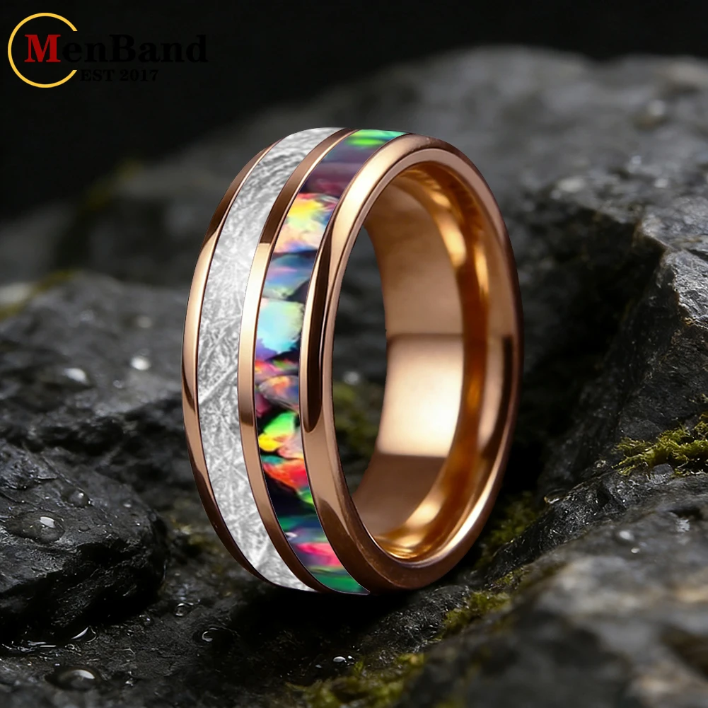 MenBand moda 6MM 8MM ópalo de colores y incrustaciones de meteorito blanco anillos de boda de tungsteno bandas anillo de aniversario regalos de joyería