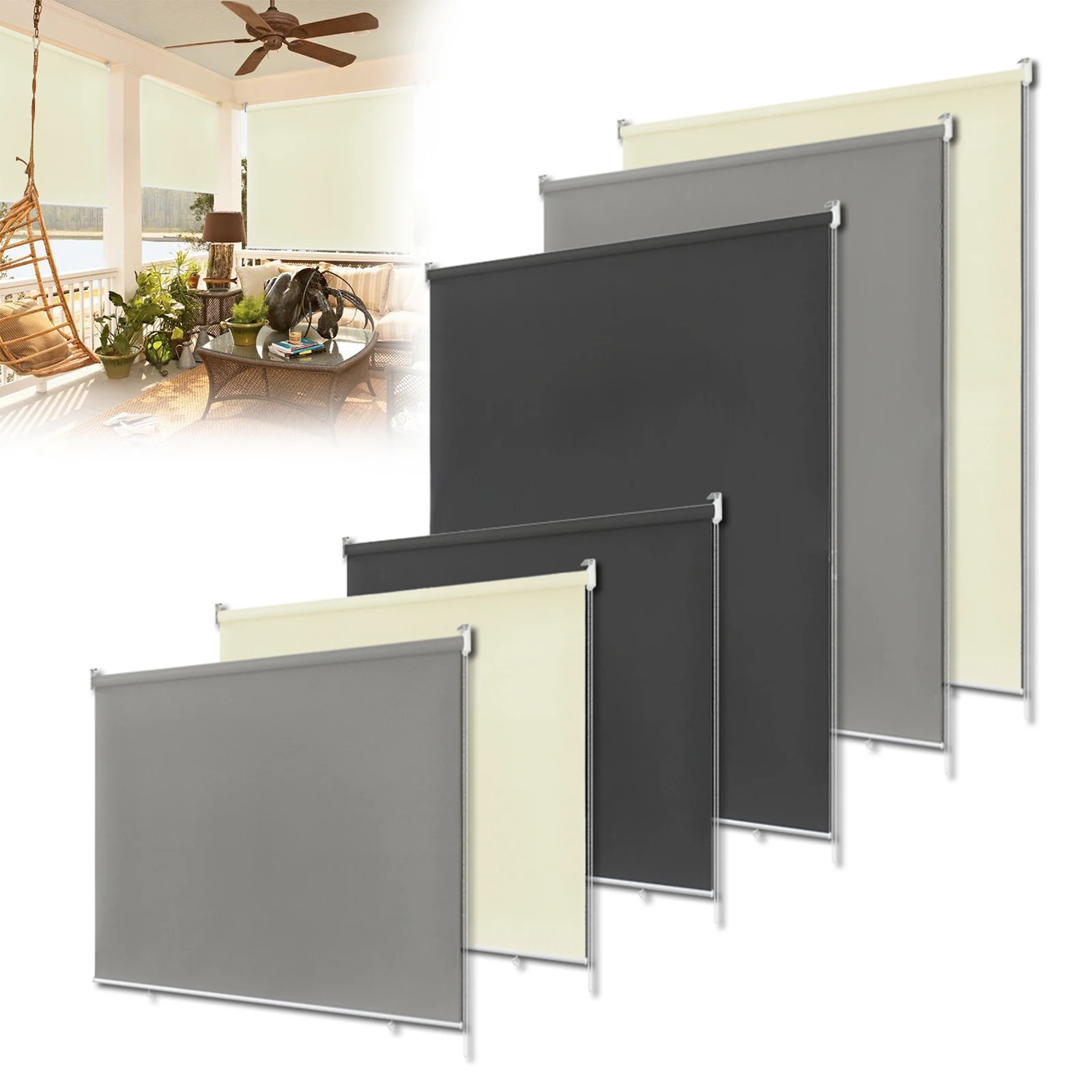 Store vertical extérieur pour balcon et terrasse, pare-soleil résistant aux intempéries avec protection UV et écran d'intimité, pour fenêtres, jardin et balcon