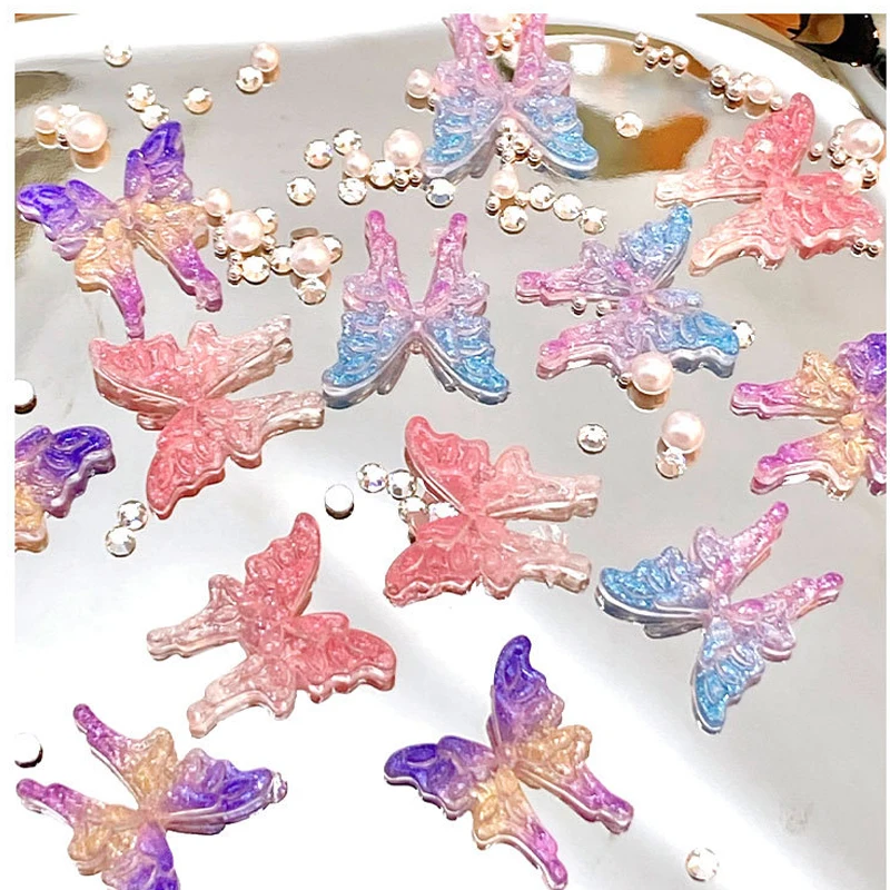 

Mixed Gradient Luminous Butterfly Nail Art Charms 3D Resin Shiny Color Change DIY Rhinestones Crystal Alloy Decorations Manicure