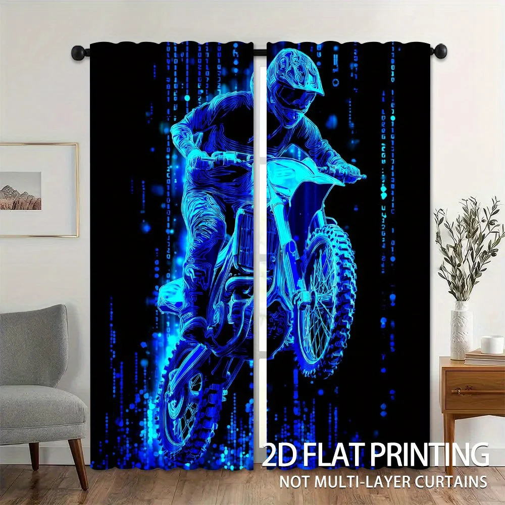 

2 PCS Blue Motocross Curtains Rider Print Blackout Curtains Living Room Bedroom Curtains Home Decor