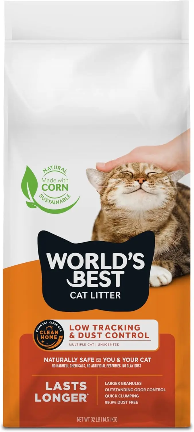 Low Tracking & Dust Control Cat Litter, 32 lbs, Unscented, Quick Clumping, Flushable, Natural Ingredients