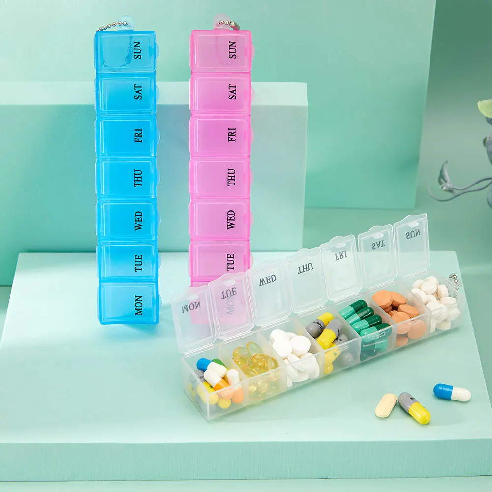 Medicine Pill Box 7 Days Weekly Pillbox Case Plastic Square Pills Box Organizer Week Tablets Medicine Storage Medical Travel