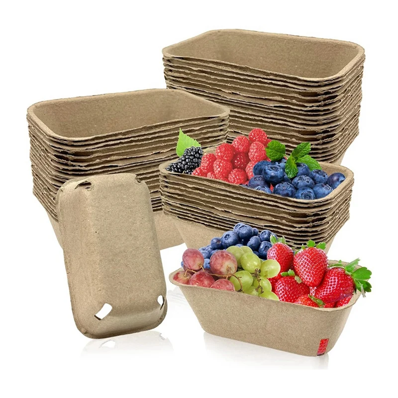 

50 Pack Pulp Fiber Berry Basket For Picking Fruit, Molded Berry Basket For Blueberry Raspberry Cherry Strawberry