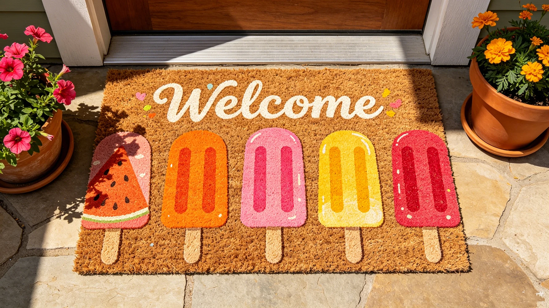 Custom Coir Doormat Summer Seasonal Non Slip Entrance Mat Indoor Outdoor Summer Popsicle Print Home Decor Welcome Mat