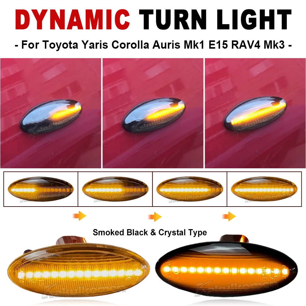 1 Pair LED Car Dynamic Side Marker Blinker Light For Toyota Yaris COROLLA Auris Mk1 E15 RAV4 Mk3 Etios Scroll Turn Signal Lamp