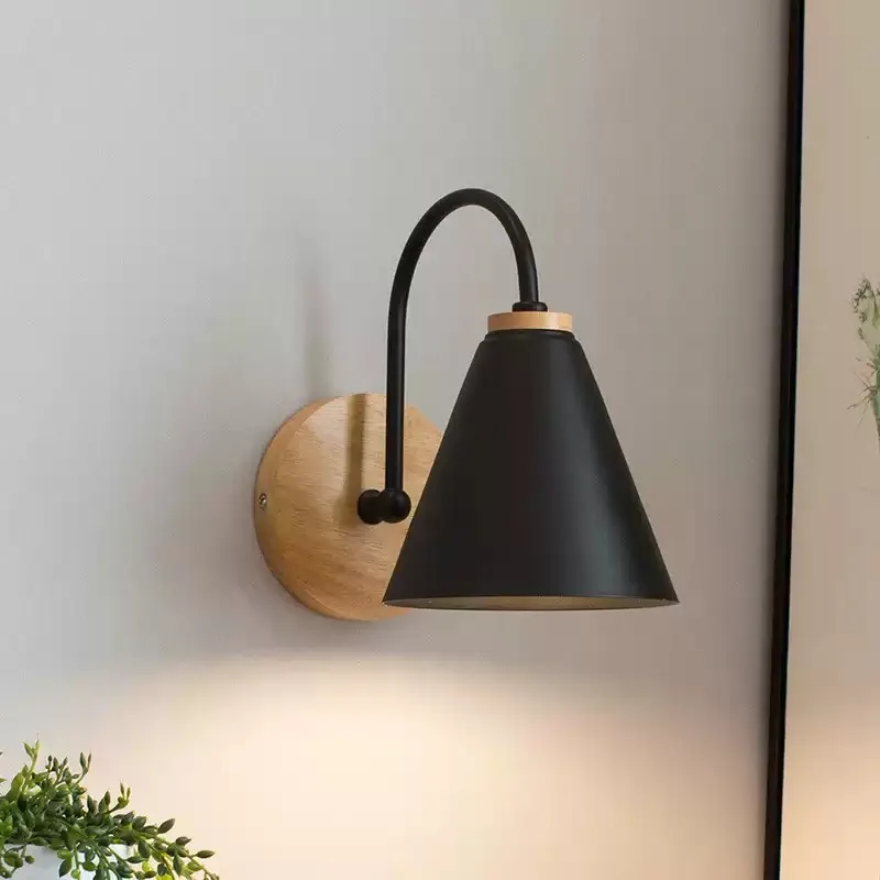 Everbright Store 2026 New European Macaron Simple Black and White Curved Wall Lamp, Bedroom Bedside Lamp Solid Wood Lamp