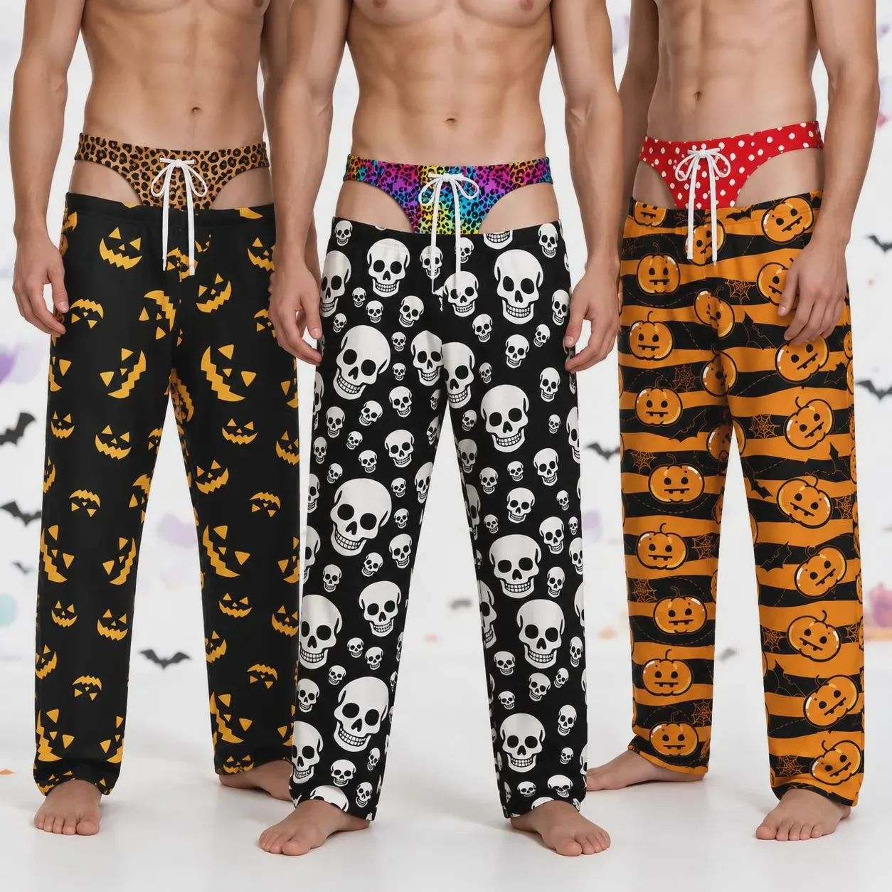 Men Loose Long Pants Halloween Skull Pumpkin Print Drawstring Elastic Waist Casual Funny Party Pajama Trousers Men's Clothing
