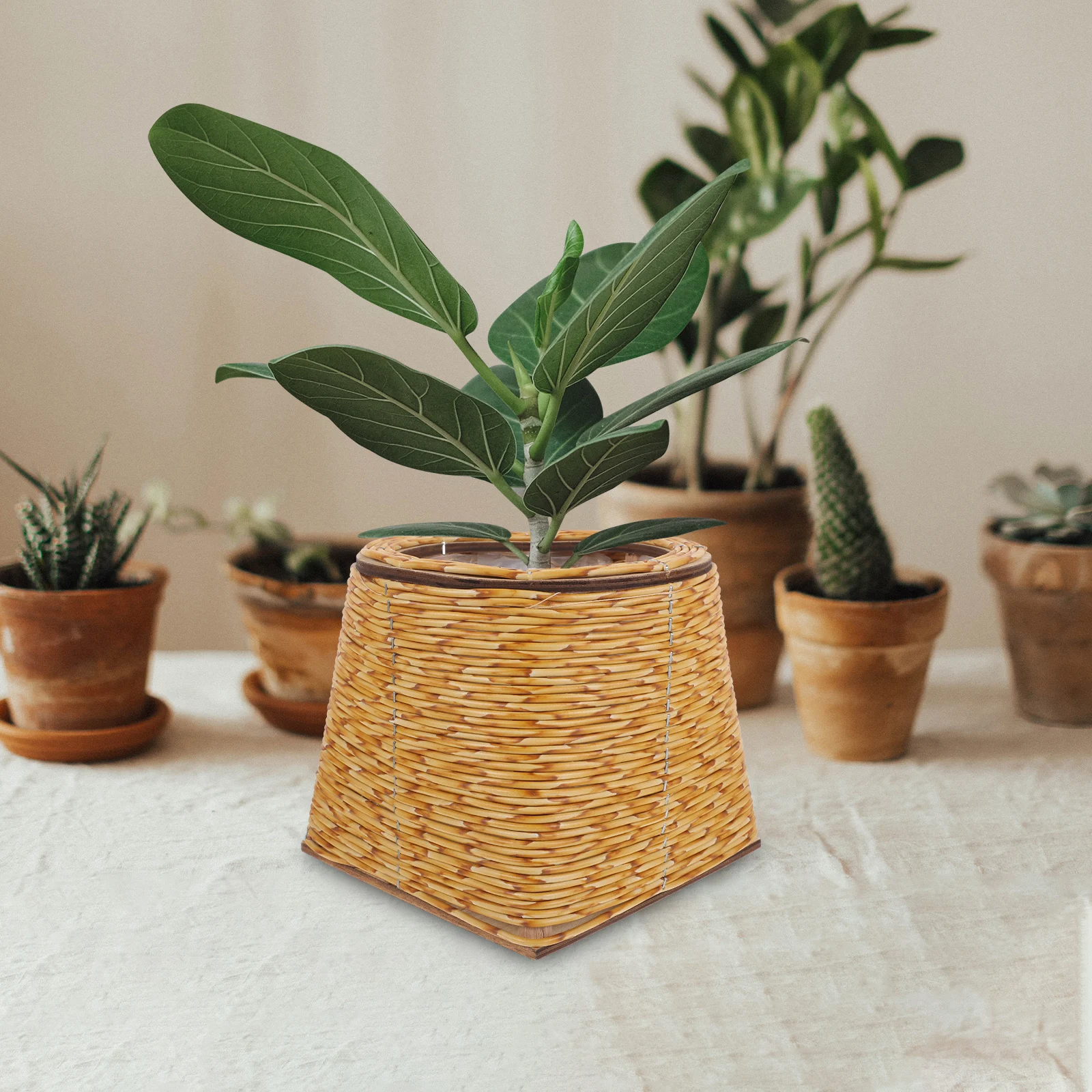 

Imitation Rattan Flower Pot Woven Basket Plant Planter Storage Baskets Decorative Use Durable Material Practical