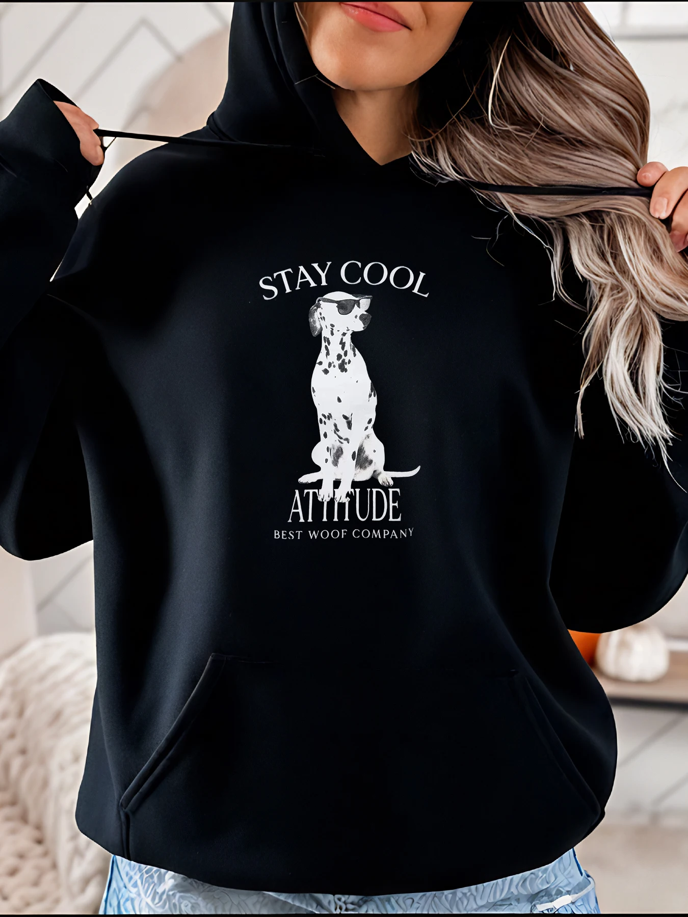 

Толстовка с далматинским собакой, повседневная толстовка с принтом Stay Cool Attitude, женская модная осенне-зимняя верхняя одежда 280