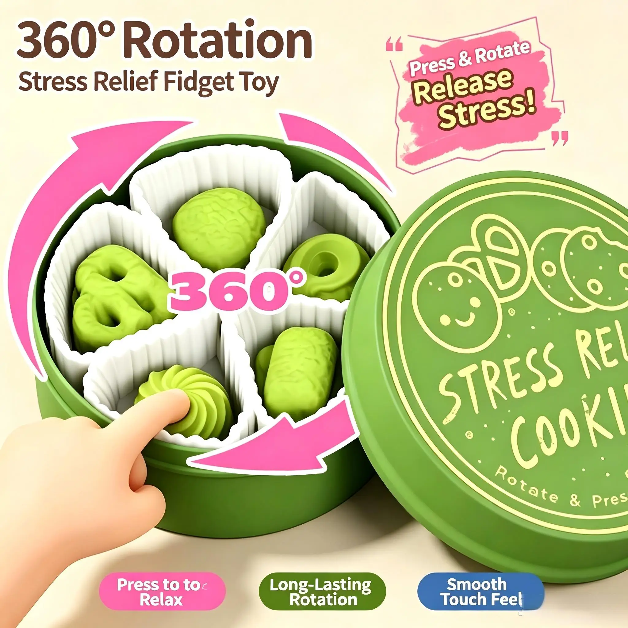 New Simulation Biscuit Press Rotate Fidget Toy Desktop Stress Relief Sensory Decompression Toy Novelty Birthday Gift For Adults